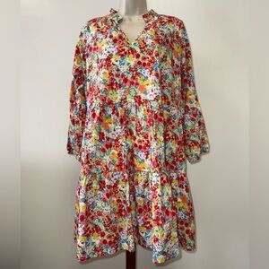 NWT Sugar + Lips (Small) Brand New Colorful Floral Long Sleeve V-Neck Midi Dress